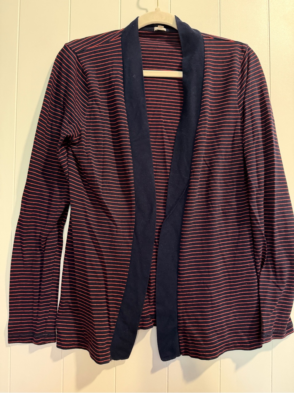 J. Crew Navy Cardigan with Red Stripe Lining